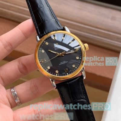 New Style Omega De Ville Automatic Watch - Black Dial Gold Bezel